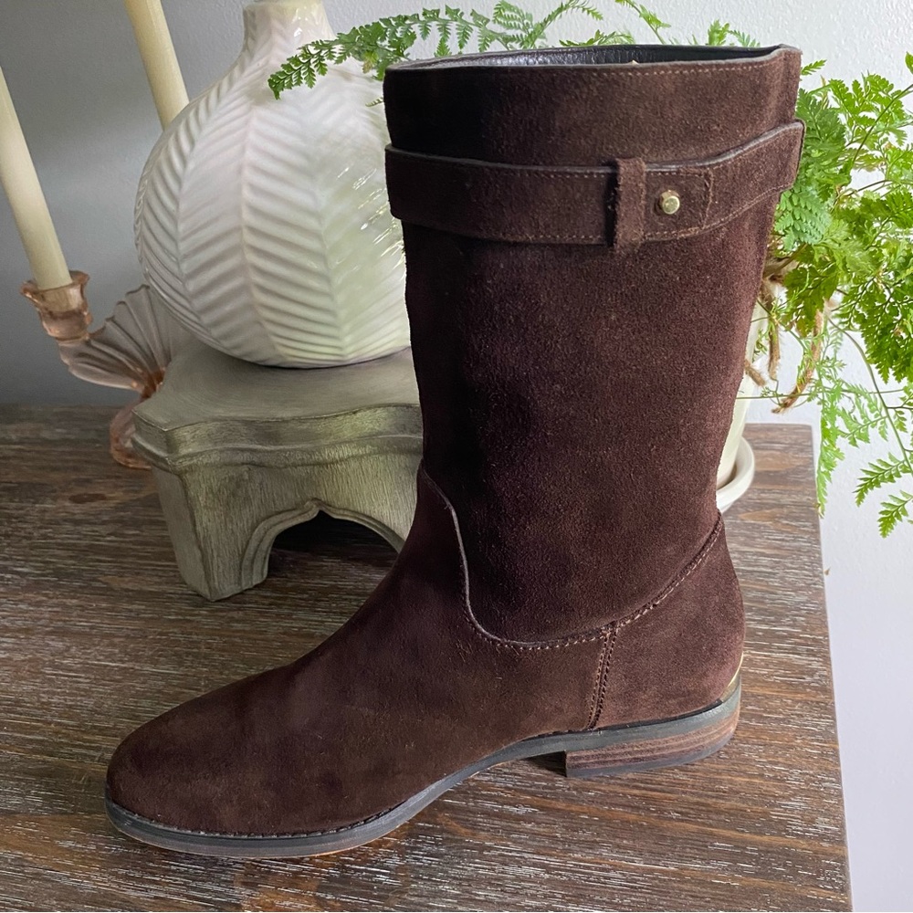 Michael Kors Rhea Suede Leather Fringe Pull On Moccasin Mid Calf Boots Women 7.5 - Picture 8 of 13